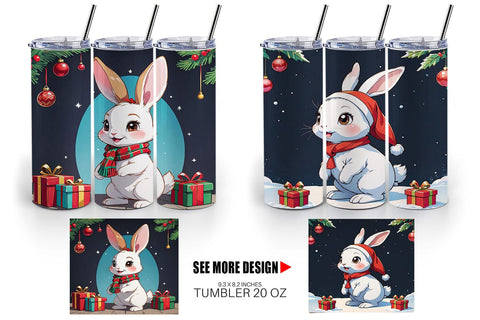 Tumbler Wrap Cartoon Christmas Rabbit Sublimation artnoy 