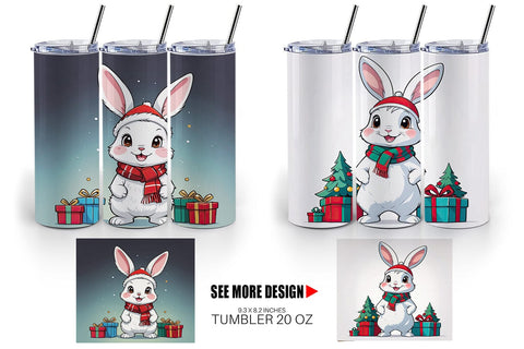 Tumbler Wrap Cartoon Christmas Rabbit Sublimation artnoy 