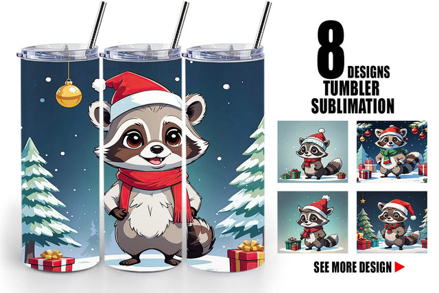 Tumbler Wrap Cartoon Christmas Raccoon Sublimation artnoy 