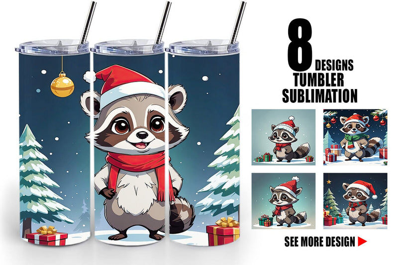 Tumbler Wrap Cartoon Christmas Raccoon Sublimation artnoy 
