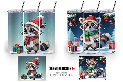 Tumbler Wrap Cartoon Christmas Raccoon Sublimation artnoy 