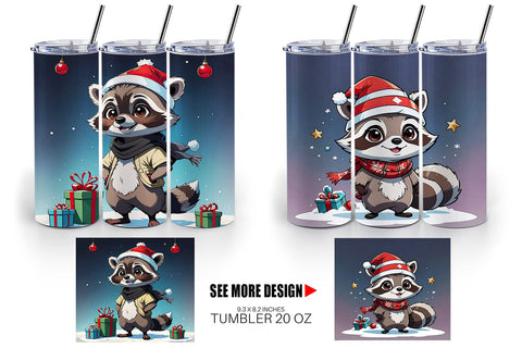Tumbler Wrap Cartoon Christmas Raccoon Sublimation artnoy 