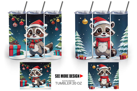 Tumbler Wrap Cartoon Christmas Raccoon Sublimation artnoy 
