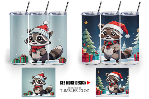 Tumbler Wrap Cartoon Christmas Raccoon Sublimation artnoy 