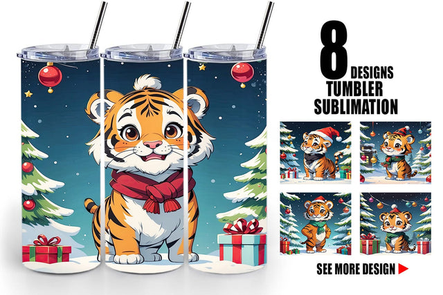 Tumbler Wrap Cartoon Christmas Tiger Sublimation artnoy 