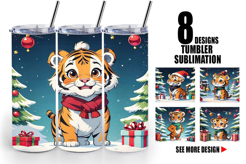 Tumbler Wrap Cartoon Christmas Tiger Sublimation artnoy 