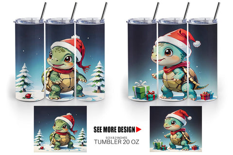 Tumbler Wrap Cartoon Christmas Turtle Sublimation artnoy 
