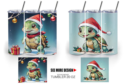 Tumbler Wrap Cartoon Christmas Turtle Sublimation artnoy 