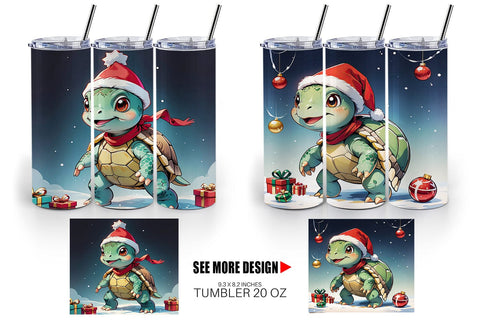 Tumbler Wrap Cartoon Christmas Turtle Sublimation artnoy 