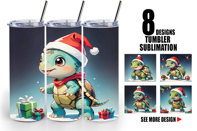 Tumbler Wrap Cartoon Christmas Turtle Sublimation artnoy 