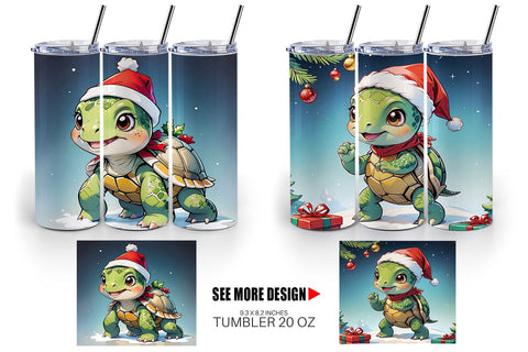 Tumbler Wrap Cartoon Christmas Turtle Sublimation artnoy 