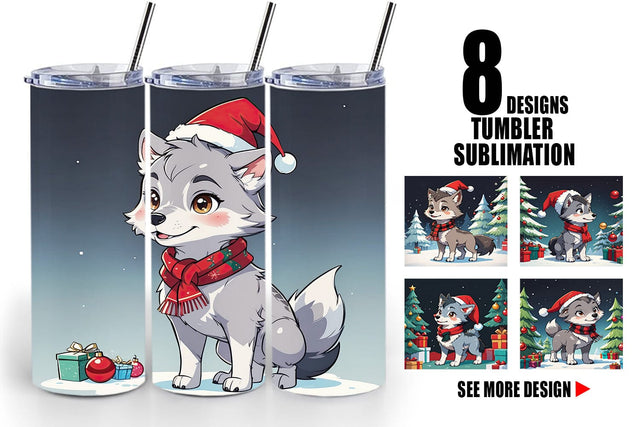 Tumbler Wrap Cartoon Christmas Wolf Sublimation artnoy 