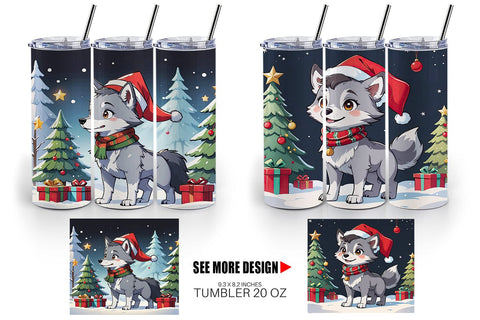 Tumbler Wrap Cartoon Christmas Wolf Sublimation artnoy 