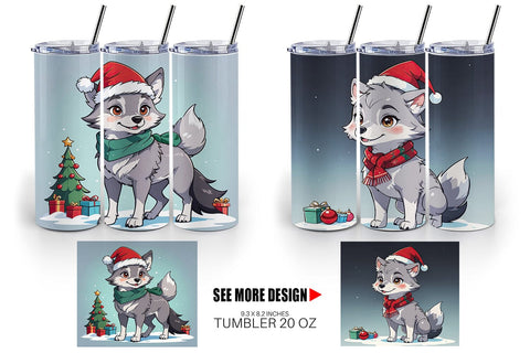 Tumbler Wrap Cartoon Christmas Wolf Sublimation artnoy 