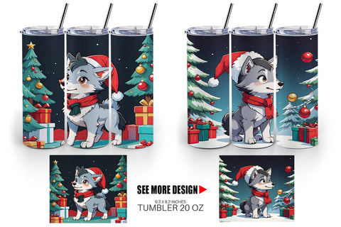 Tumbler Wrap Cartoon Christmas Wolf Sublimation artnoy 