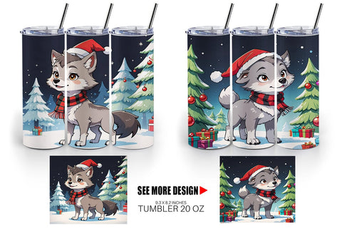 Tumbler Wrap Cartoon Christmas Wolf Sublimation artnoy 