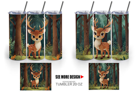 Tumbler Wrap Cartoon Deer in Forest Sublimation artnoy 