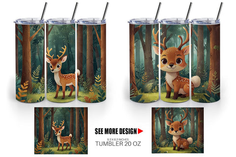 Tumbler Wrap Cartoon Deer in Forest Sublimation artnoy 