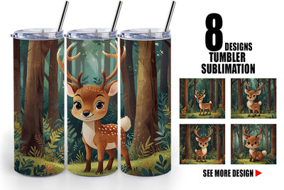 Tumbler Wrap Cartoon Deer in Forest Sublimation artnoy 