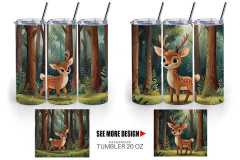 Tumbler Wrap Cartoon Deer in Forest Sublimation artnoy 