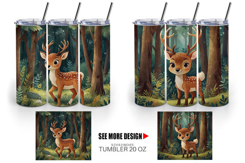 Tumbler Wrap Cartoon Deer in Forest Sublimation artnoy 
