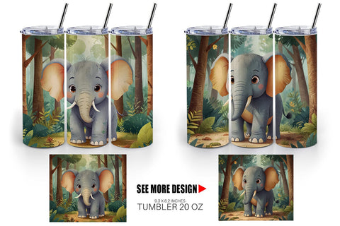Tumbler Wrap Cartoon Elephant in Forest Sublimation artnoy 