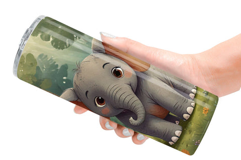 Tumbler Wrap Cartoon Elephant in Forest Sublimation artnoy 