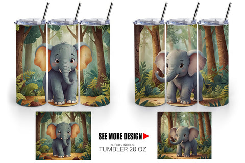 Tumbler Wrap Cartoon Elephant in Forest Sublimation artnoy 