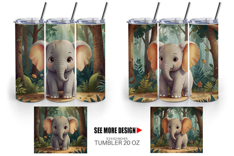 Tumbler Wrap Cartoon Elephant in Forest Sublimation artnoy 