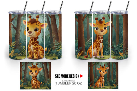 Tumbler Wrap Cartoon Giraffe in Forest Sublimation artnoy 