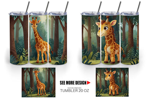 Tumbler Wrap Cartoon Giraffe in Forest Sublimation artnoy 