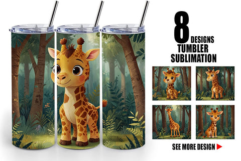 Tumbler Wrap Cartoon Giraffe in Forest Sublimation artnoy 