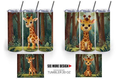 Tumbler Wrap Cartoon Giraffe in Forest Sublimation artnoy 