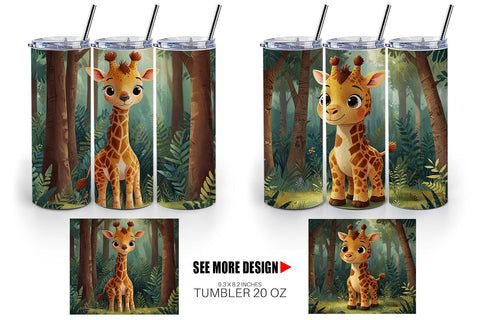 Tumbler Wrap Cartoon Giraffe in Forest Sublimation artnoy 