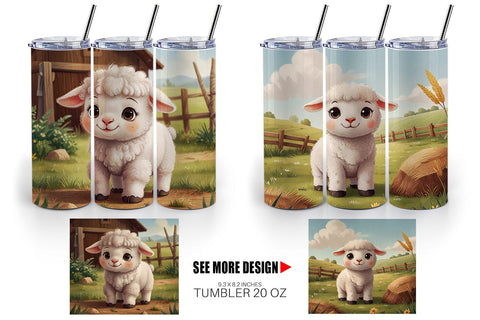Tumbler Wrap Cartoon Lamb in Farm Sublimation artnoy 