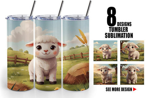 Tumbler Wrap Cartoon Lamb in Farm Sublimation artnoy 