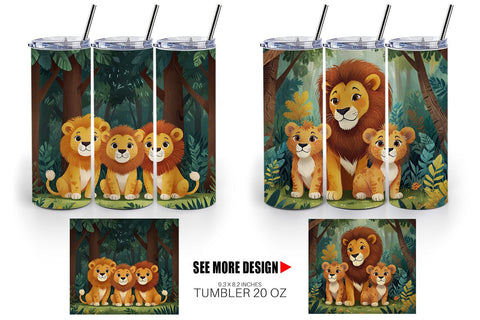 Tumbler Wrap Cartoon Lion in Forest Sublimation artnoy 