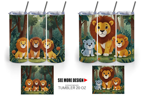 Tumbler Wrap Cartoon Lion in Forest Sublimation artnoy 