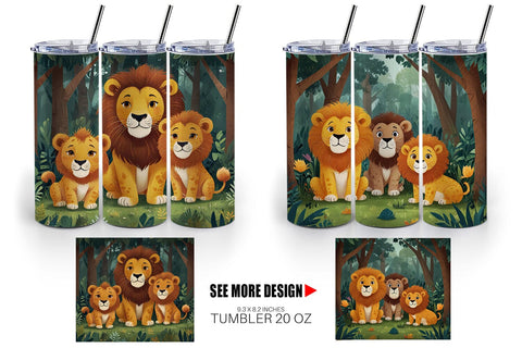 Tumbler Wrap Cartoon Lion in Forest Sublimation artnoy 