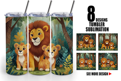 Tumbler Wrap Cartoon Lion in Forest Sublimation artnoy 
