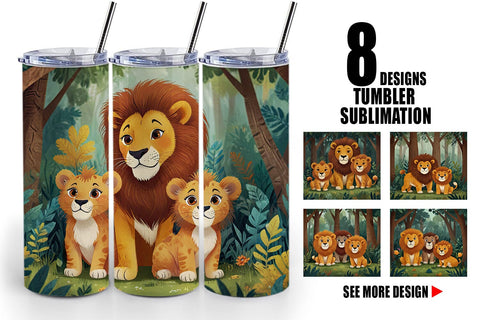 Tumbler Wrap Cartoon Lion in Forest Sublimation artnoy 