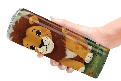 Tumbler Wrap Cartoon Lion in Forest Sublimation artnoy 