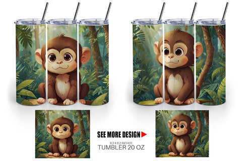Tumbler Wrap Cartoon Monkey in Forest Sublimation artnoy 