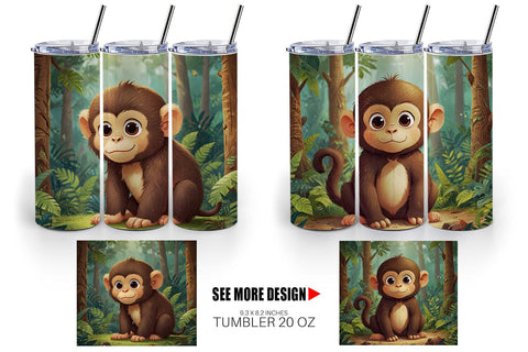 Tumbler Wrap Cartoon Monkey in Forest Sublimation artnoy 