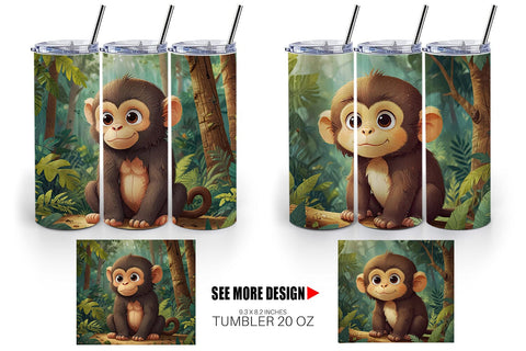 Tumbler Wrap Cartoon Monkey in Forest Sublimation artnoy 