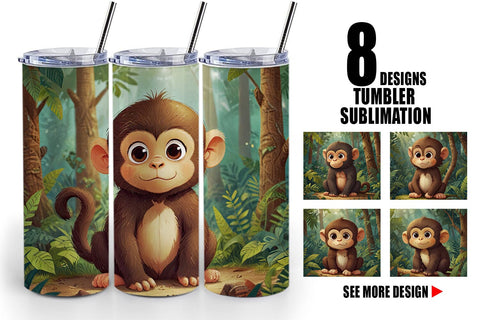 Tumbler Wrap Cartoon Monkey in Forest Sublimation artnoy 
