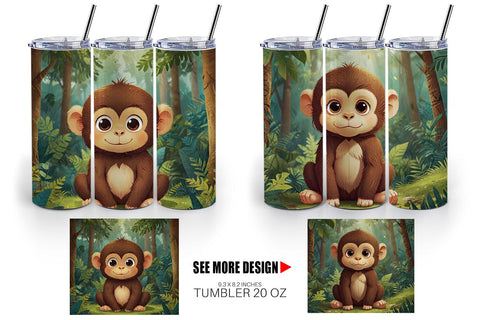 Tumbler Wrap Cartoon Monkey in Forest Sublimation artnoy 
