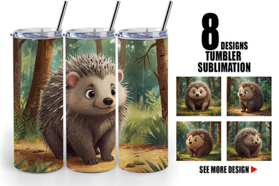 Tumbler Wrap Cartoon Porcupine in Forest Sublimation artnoy 