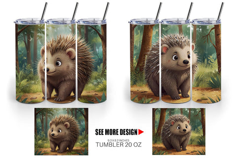 Tumbler Wrap Cartoon Porcupine in Forest Sublimation artnoy 