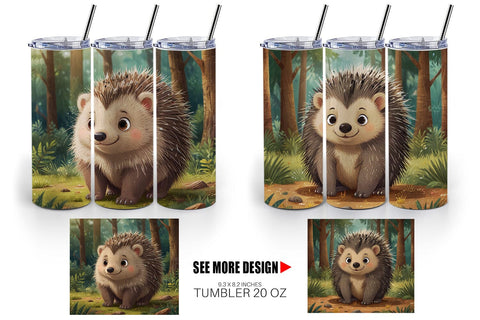 Tumbler Wrap Cartoon Porcupine in Forest Sublimation artnoy 